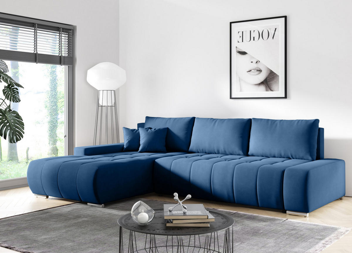 ECKSOFA mit Schlaffunktion Dhaka L, Dunkelblau - Blau, Textil (185/265cm) - Fedve