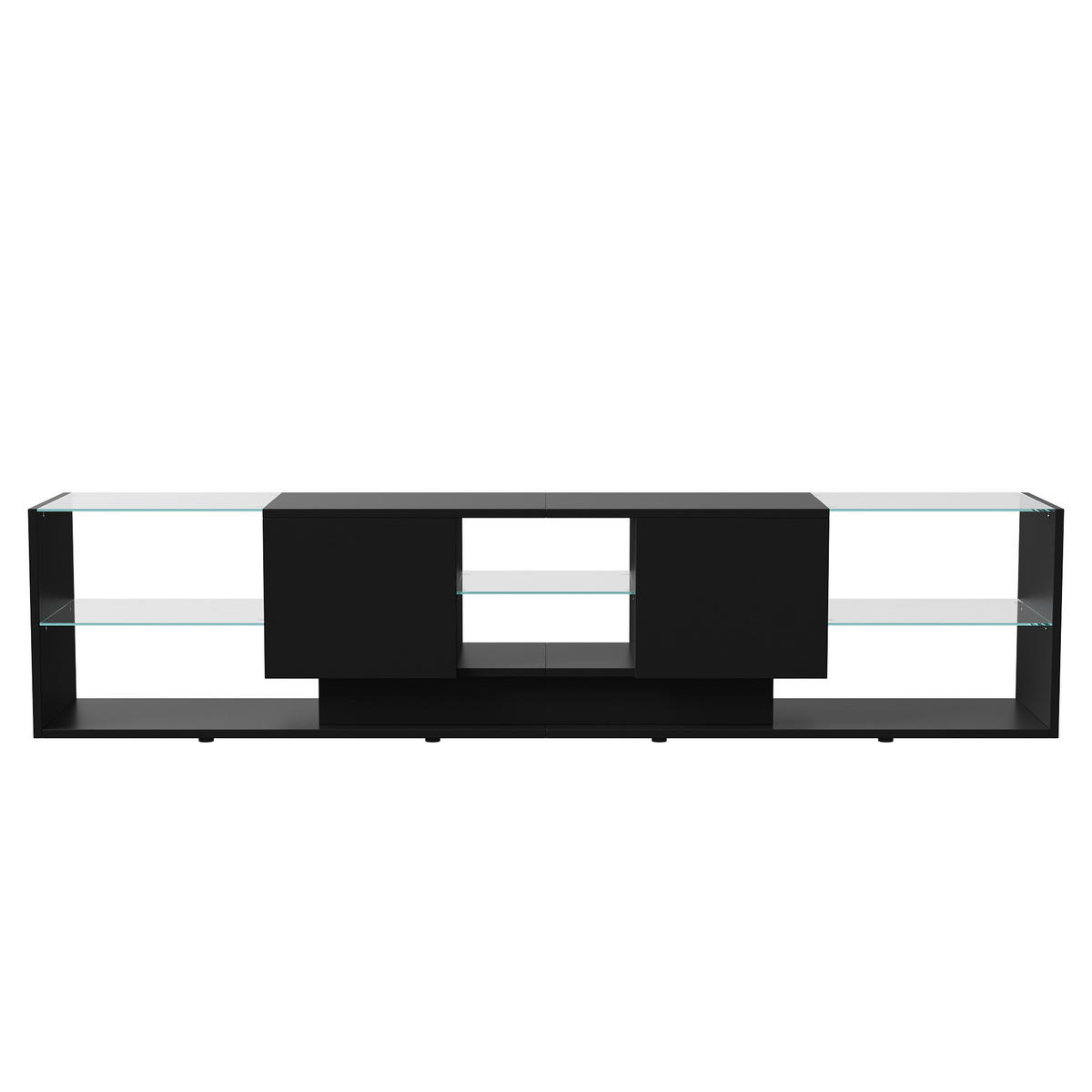 LOWBOARD, 200 x 35 x 45 cm LED Highlights mit Offenen Stauraum und 2 Schubladen, Glastrennwand, MDF - Schwarz, Glas (35/45/200cm) - WoodenAura