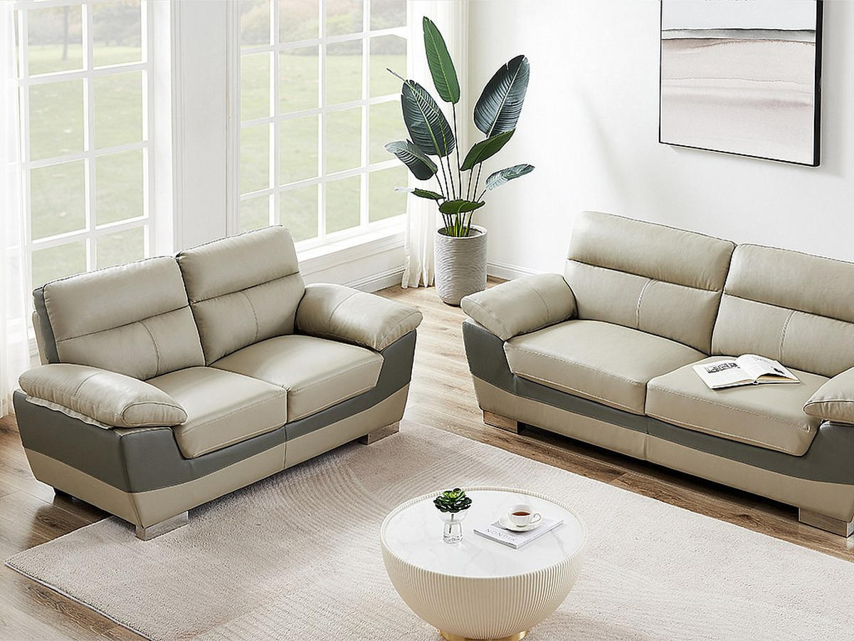 SOFA - 2 Personen - leder - taupe Francesca - Taupe, Leder/Metall (170/86/85cm) - Vente-Unique