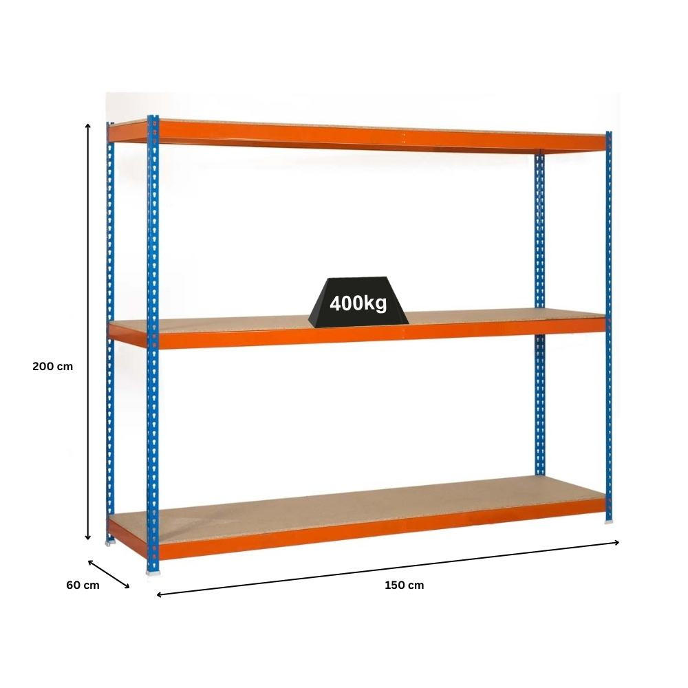 SCHWERLASTREGAL BIG WOOD YETI THREE | HxBxT 200x150x60cm | Fachlast 400kg | Blau-Orange - Gelb, Metall (150/200/60cm) - PROREGAL