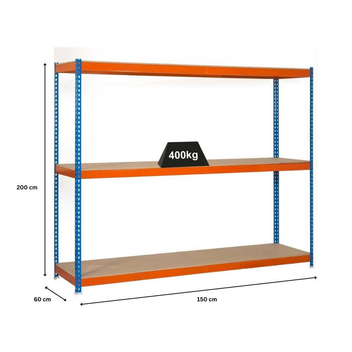 SCHWERLASTREGAL BIG WOOD YETI THREE | HxBxT 200x150x60cm | Fachlast 400kg | Blau-Orange - Gelb, Metall (150/200/60cm) - PROREGAL