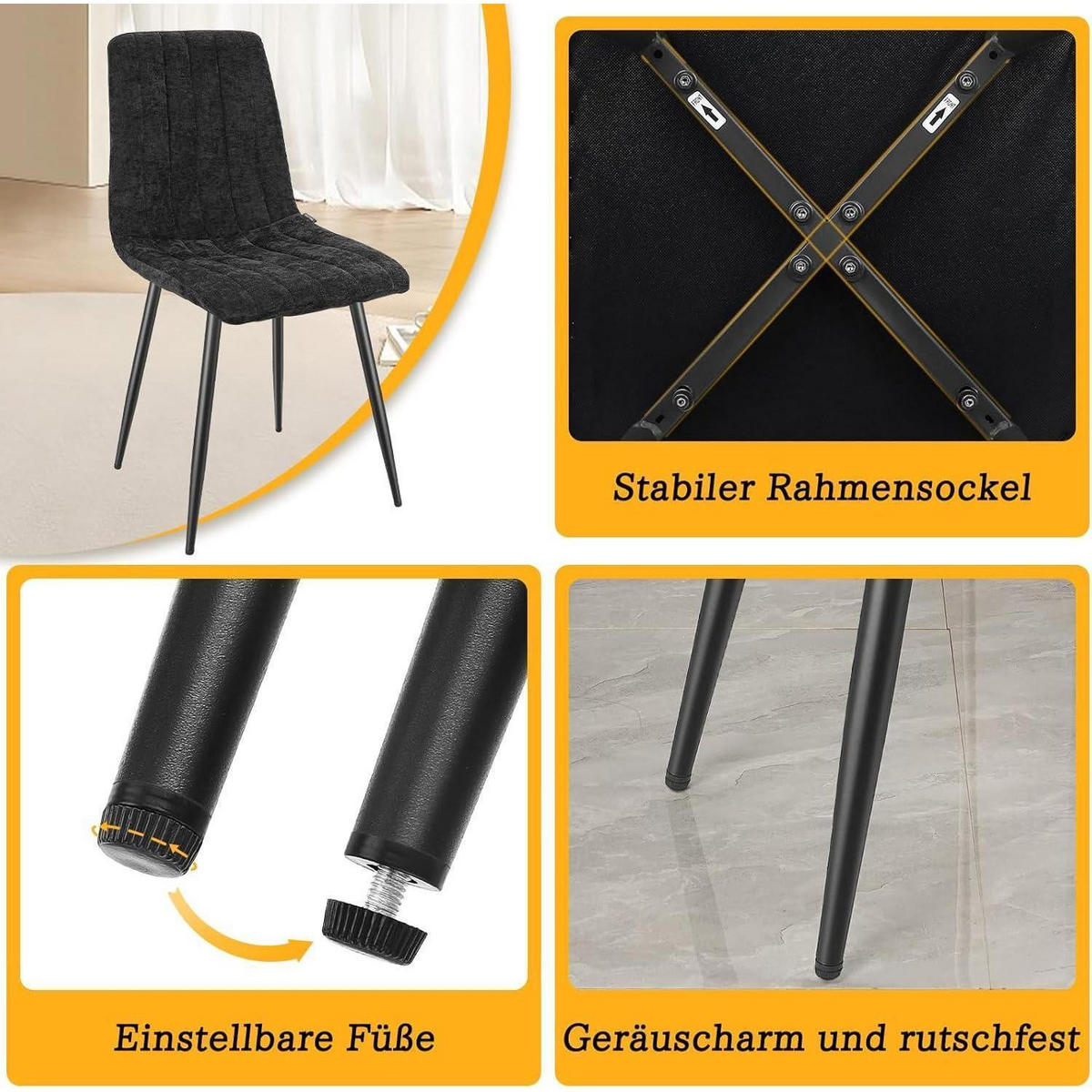 ESSZIMMERSTÜHLE 8er Set Schwarz mit hoher Rückenlehne - Schwarz, Textil (44/89/47cm)