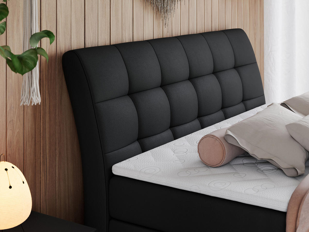 BOXSPRINGBETT GOLD-10 KING 120/200 Schwarz Kunstleder - H3 - Schwarz, Holz/Textil (120/200cm) - MKS