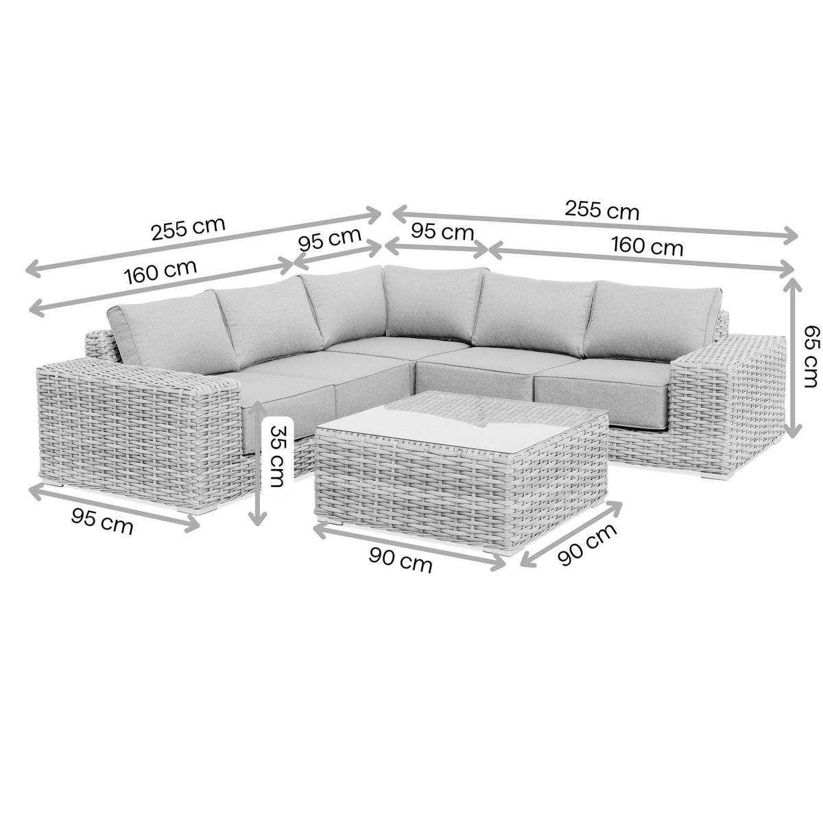 GARTENSET Solaris aus Technorattan, mit Ecksofa und Kaffeetisch, Hellgrau - Grau, Kunststoff/Metall - Beautysofa