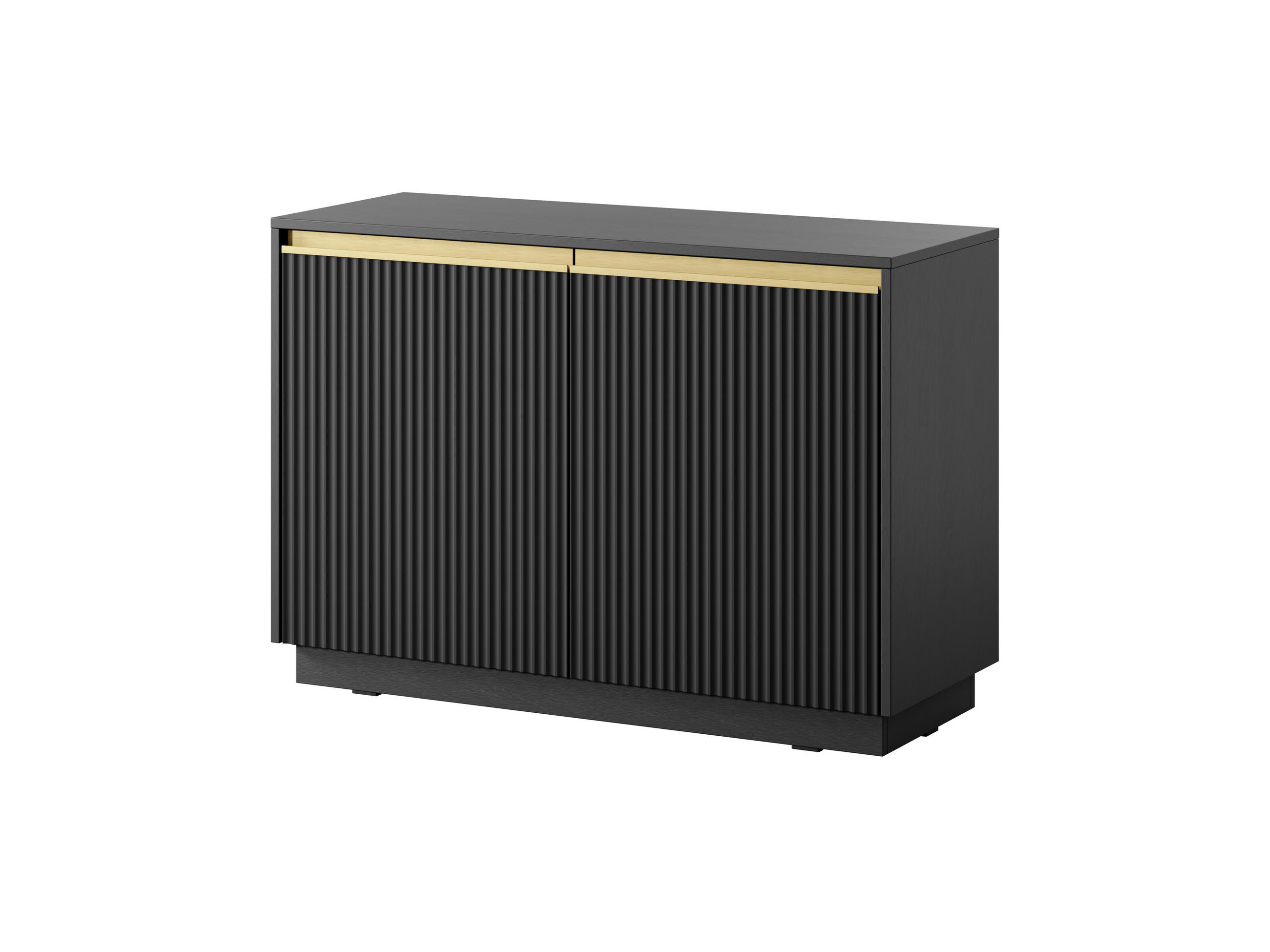 KOMMODE Loren 104 cm mit zwei Türen und geriffelten Fronten in Schwarz - Goldfarben/Schwarz, Holzwerkstoff/Metall (104/72/39cm) - Ravio