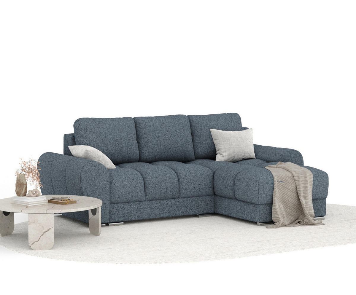 ECKSOFA MIT SCHLAFFUNKTION Peebles Denimblau Webstoff - Chromfarben/Dunkelblau, Holz/Holzwerkstoff (256/175cm) - Maison de Reve