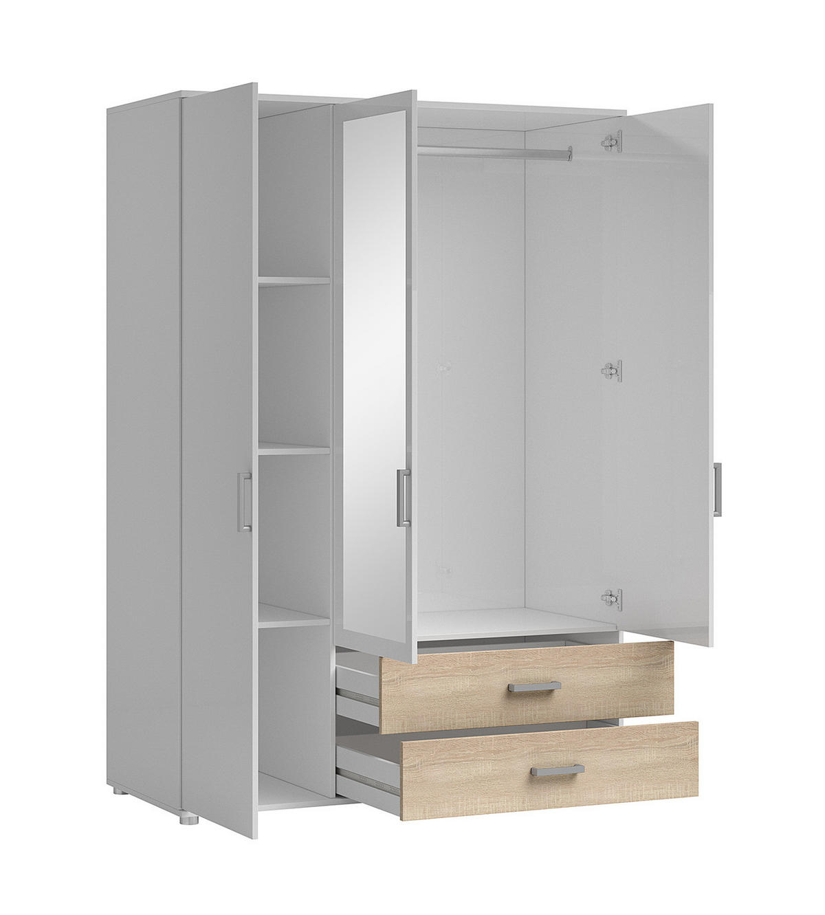 DREHTÜRENSCHRANK mit Spiegeltüren - Eichefarben/Silberfarben, Holzwerkstoff/Kunststoff (125/190/51cm) - home24