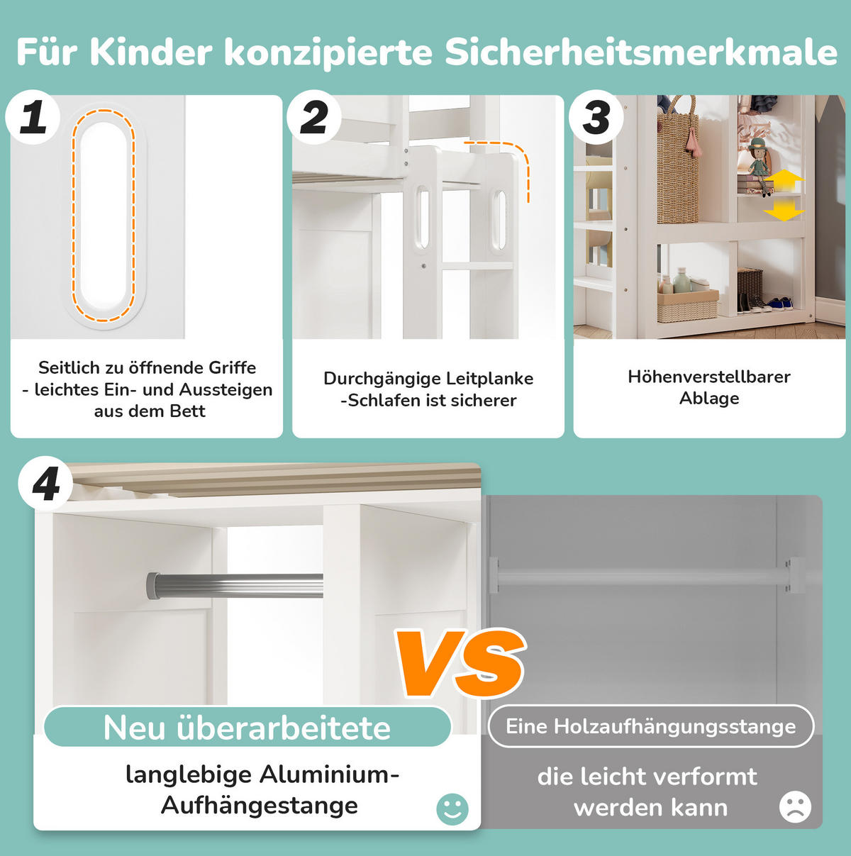 HOCHBETT 90/200 cm in Weiß mit Schreibtisch, Kreidetafel und offenem Kleiderschrank - Weiß, Holzwerkstoff (90/200cm) - Flora Grace