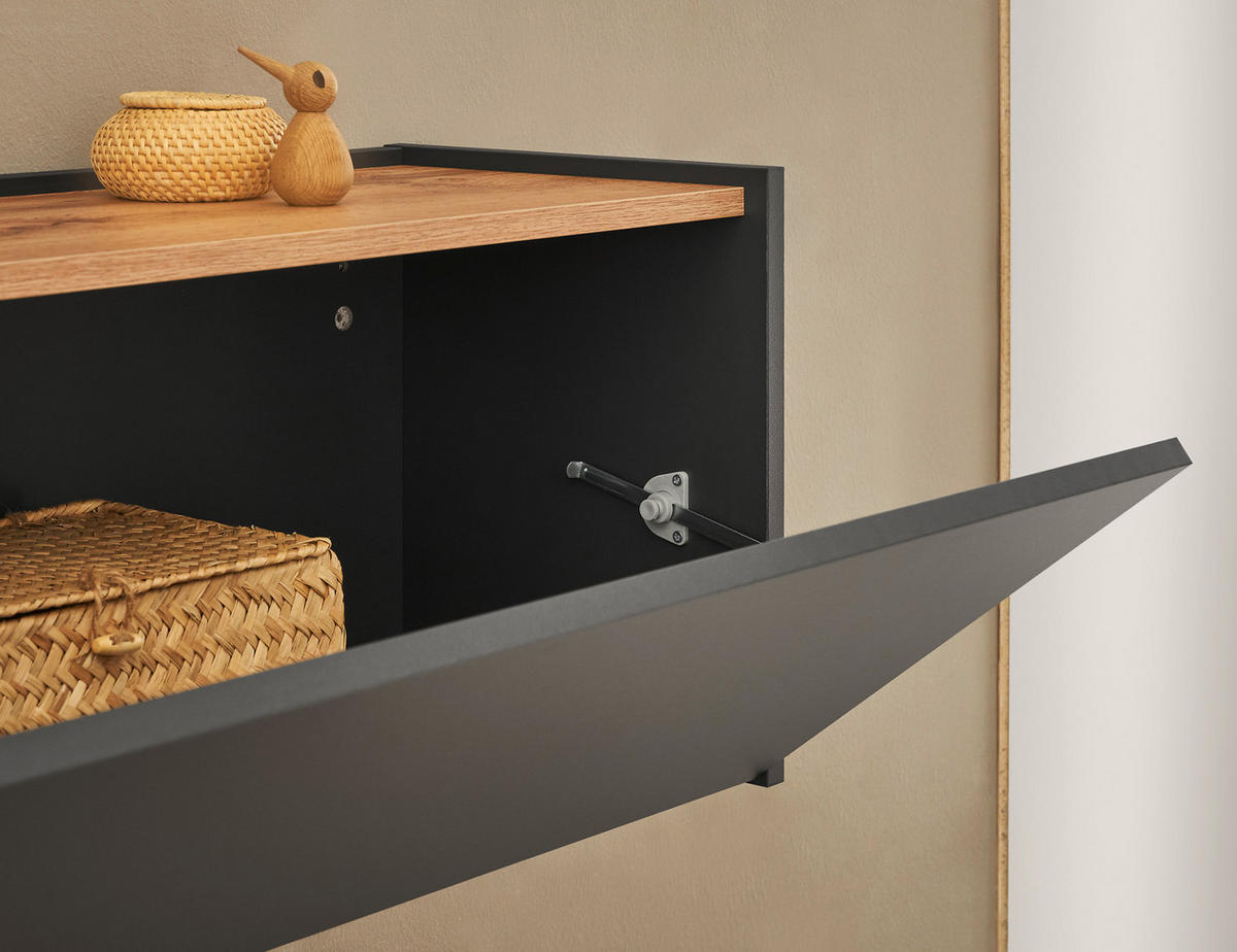 GARDEROBEN-SET 2-teilig grau matt, Eiche Wotan 150 cm, Flurgarderobe mit Spiegel - Eiche Wotan/Grau, Glas/Holzwerkstoff (150/200/30cm) - Furn.Design