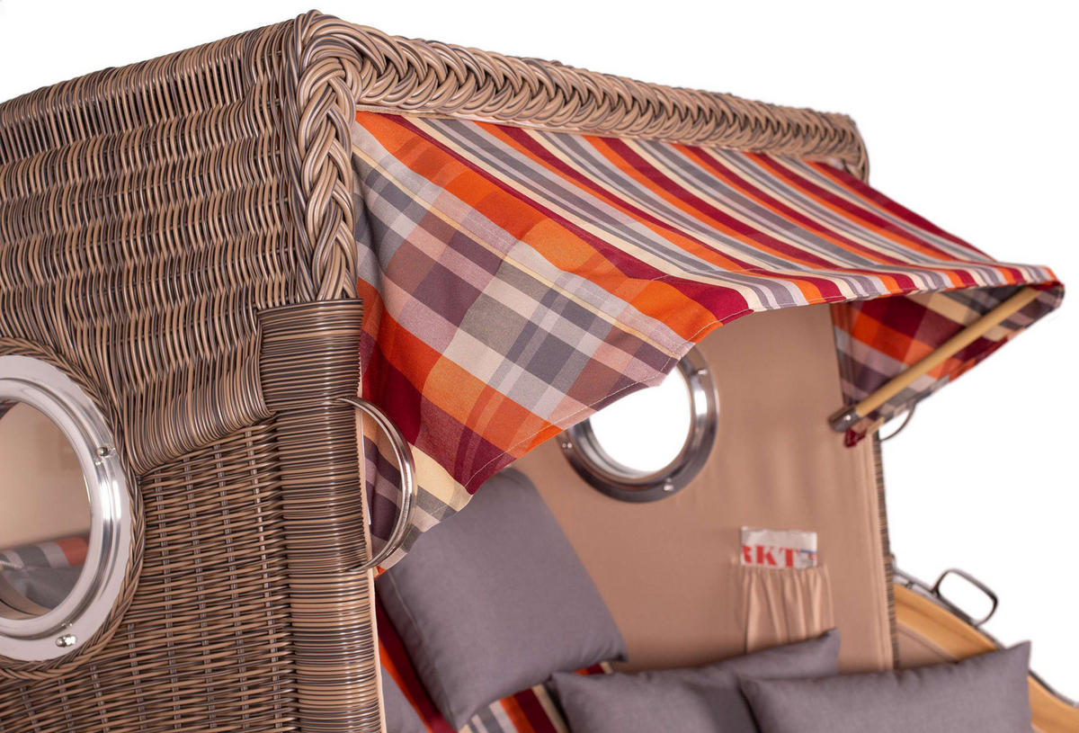 STRANDKORB Baltikum Teak 2,5 Sitzer - Rot/Braun, Holz/Metall (142/170/95cm) - Mr. Deko