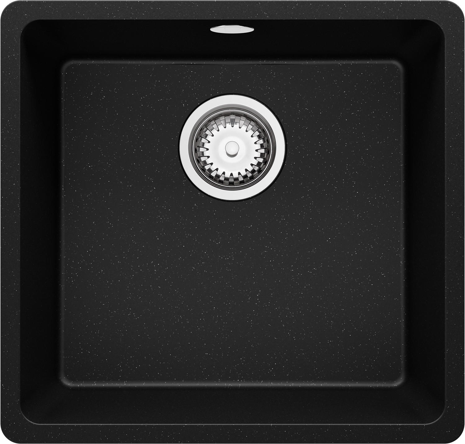SPÜLBECKEN Venedig Slim Easy, 2-er set Schwarz Metallic 46/44 cm 1 Becken + Ablauf-Set ab 50er Unterschrank - Chromfarben/Schwarz Hochglanz, Kunststoff (46/20/44cm) - Primagran