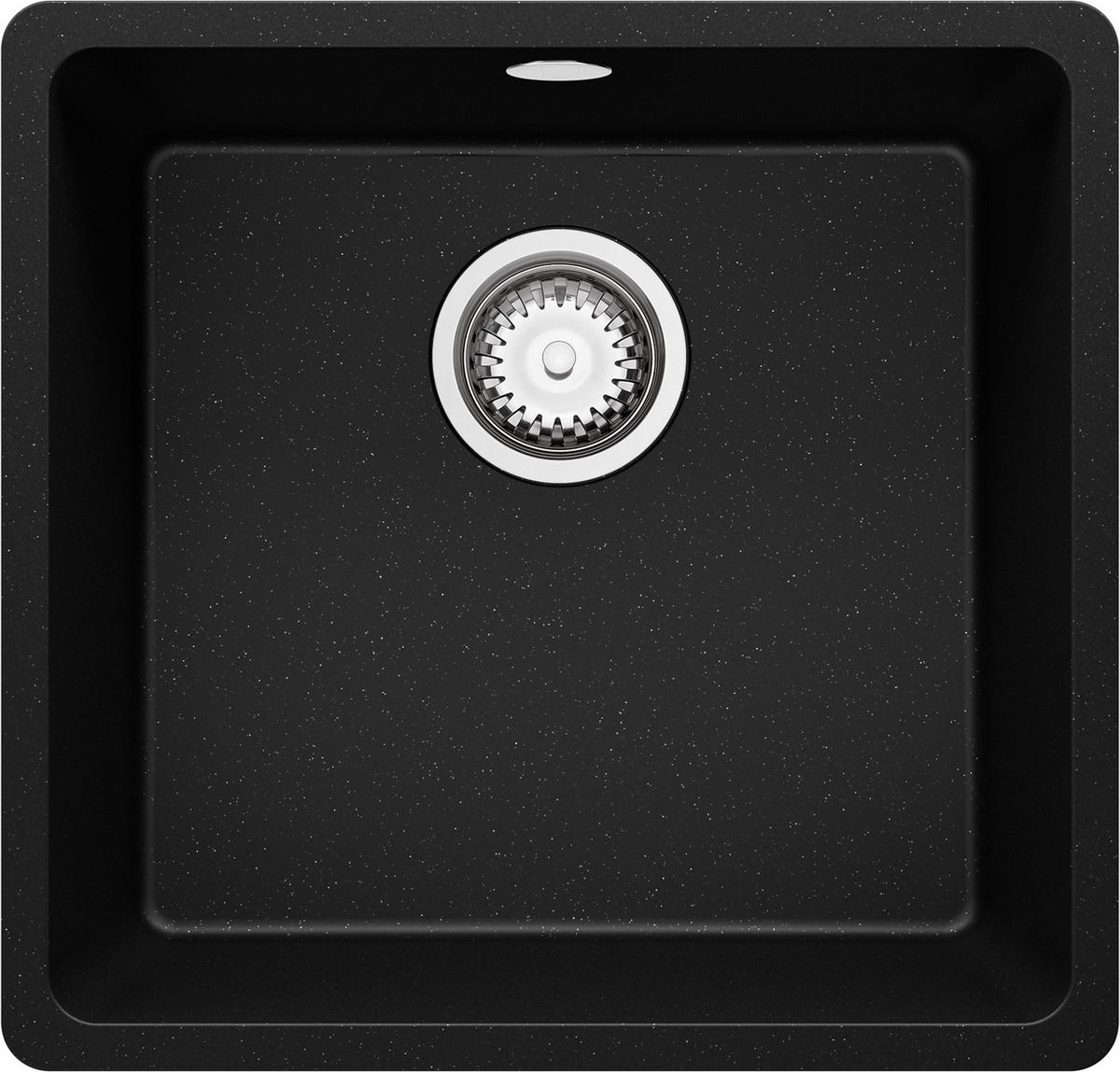 SPÜLBECKEN Venedig Slim Easy, 2-er set Schwarz Metallic 46/44 cm 1 Becken + Ablauf-Set ab 50er Unterschrank - Chromfarben/Schwarz Hochglanz, Kunststoff (46/20/44cm) - Primagran