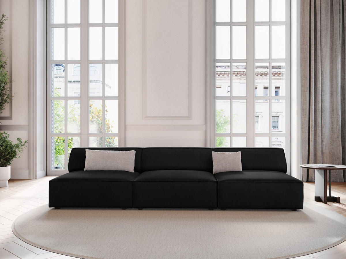 SOFA Jodie aus Samt schwarz 3 Sitzplätze - Schwarz, Textil (240/70/102cm) - Micadoni