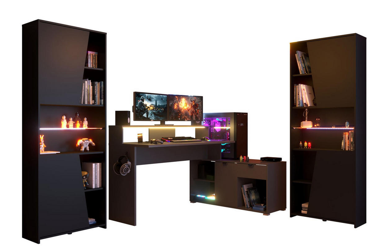 GAMING Schreibtisch Parisot Work 3-tlg. Holznachbildung Grau/Schwarz - Schwarz/Grau, Kunststoff (200/100/95cm) - 58aufmkessel