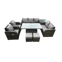 SITZGRUPPE GARTENSET MIT COUCHTISCH Polyrattan Outdoor 9-Sitzer - Dunkelgrau/Grau, Glas/Kunststoff - Fimous