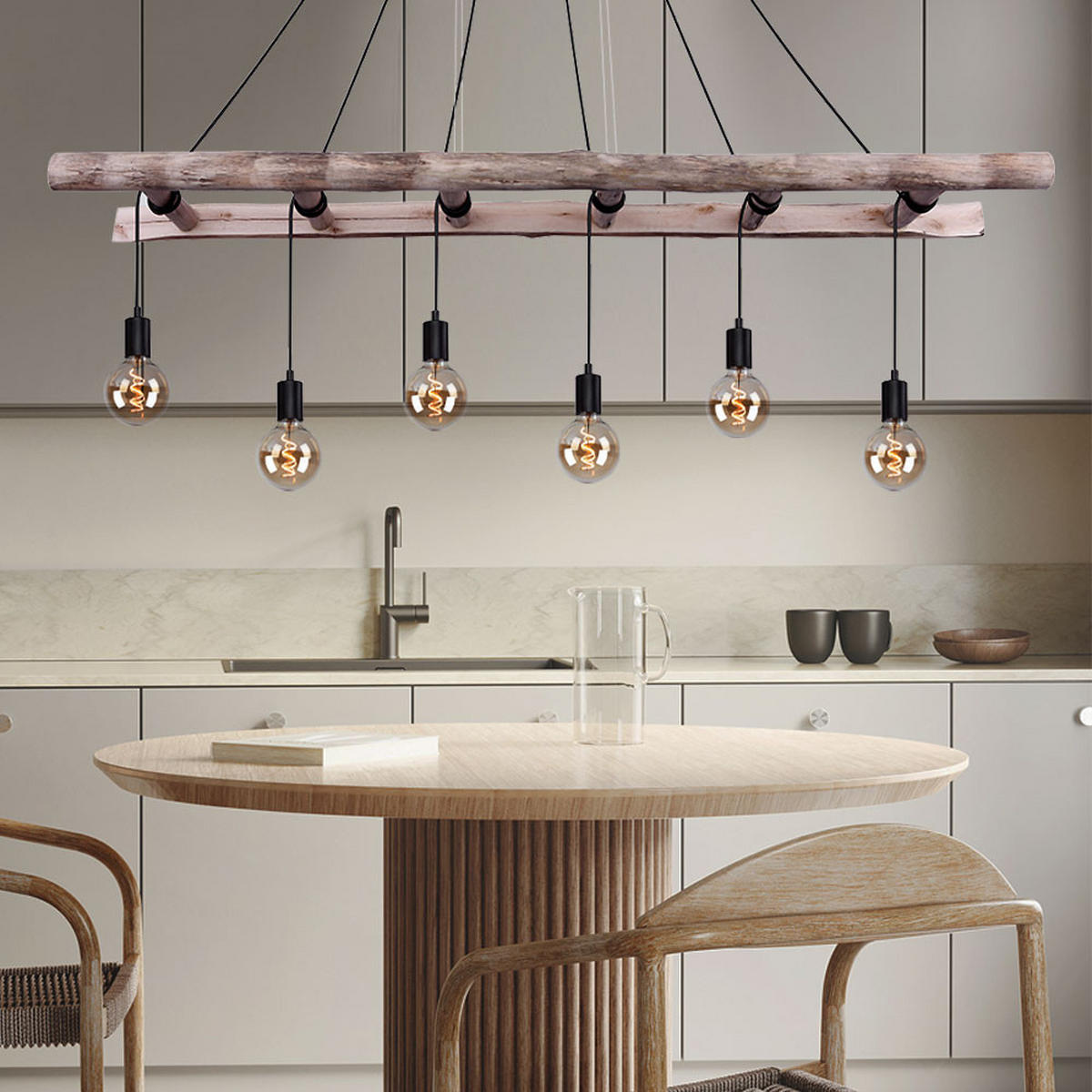 LED HÄNGELEUCHTE IRMGARD Schwarz Holz - Schwarz, Holz (160/30/192cm)