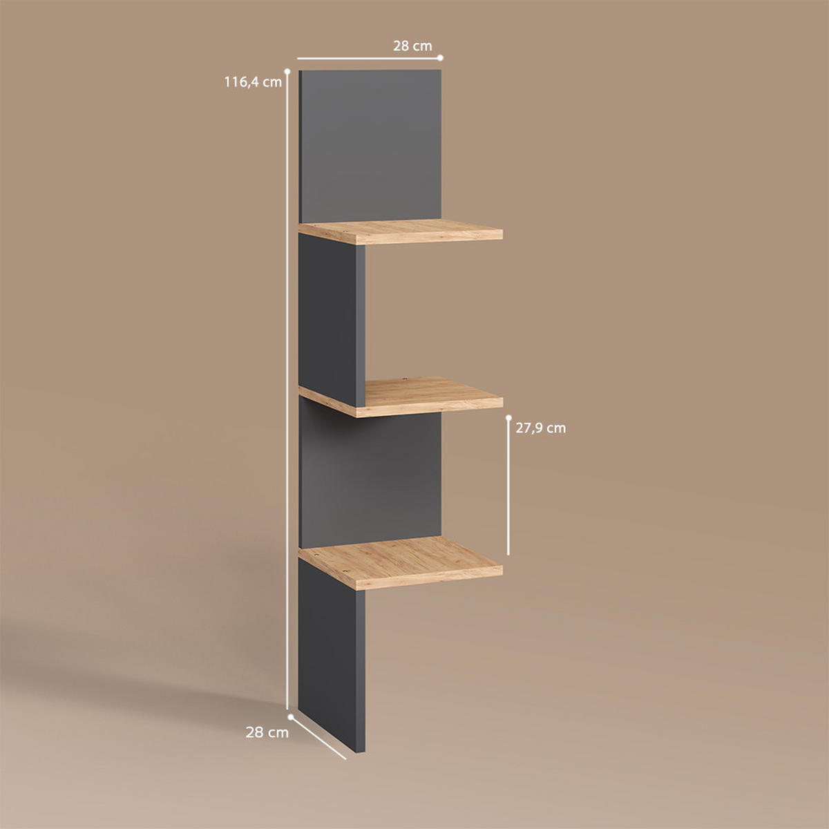 ECKREGAL Vesuvio Anthrazit 28 x 116.4 cm 2er Set - Anthrazit, Holzwerkstoff (28/116.4/28cm) - Livinity®