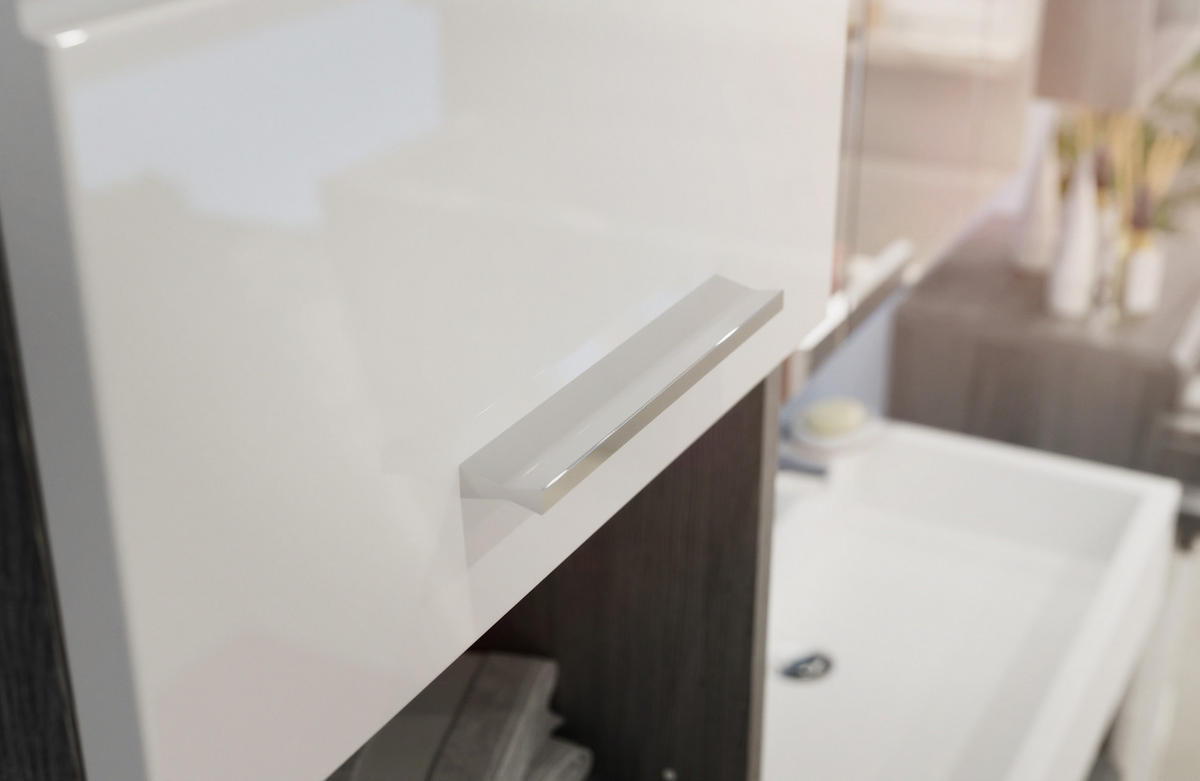 HOCHSCHRANK Scout Bad in Rauchsilber Nachbildung und weiß hochglanz B/H/T: 37x191x31 cm - Silberfarben, Holz (37/191/31cm)