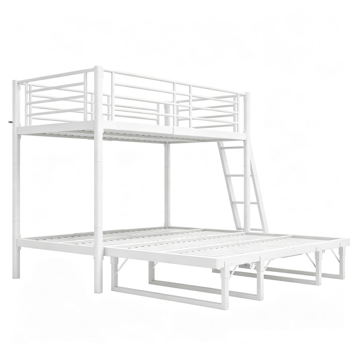 ETAGENBETT aus Metall und Holz 90x200 cm Weiß mit ausziehbarem Unterbett - Weiß, Metall (90/200cm) - Modfu