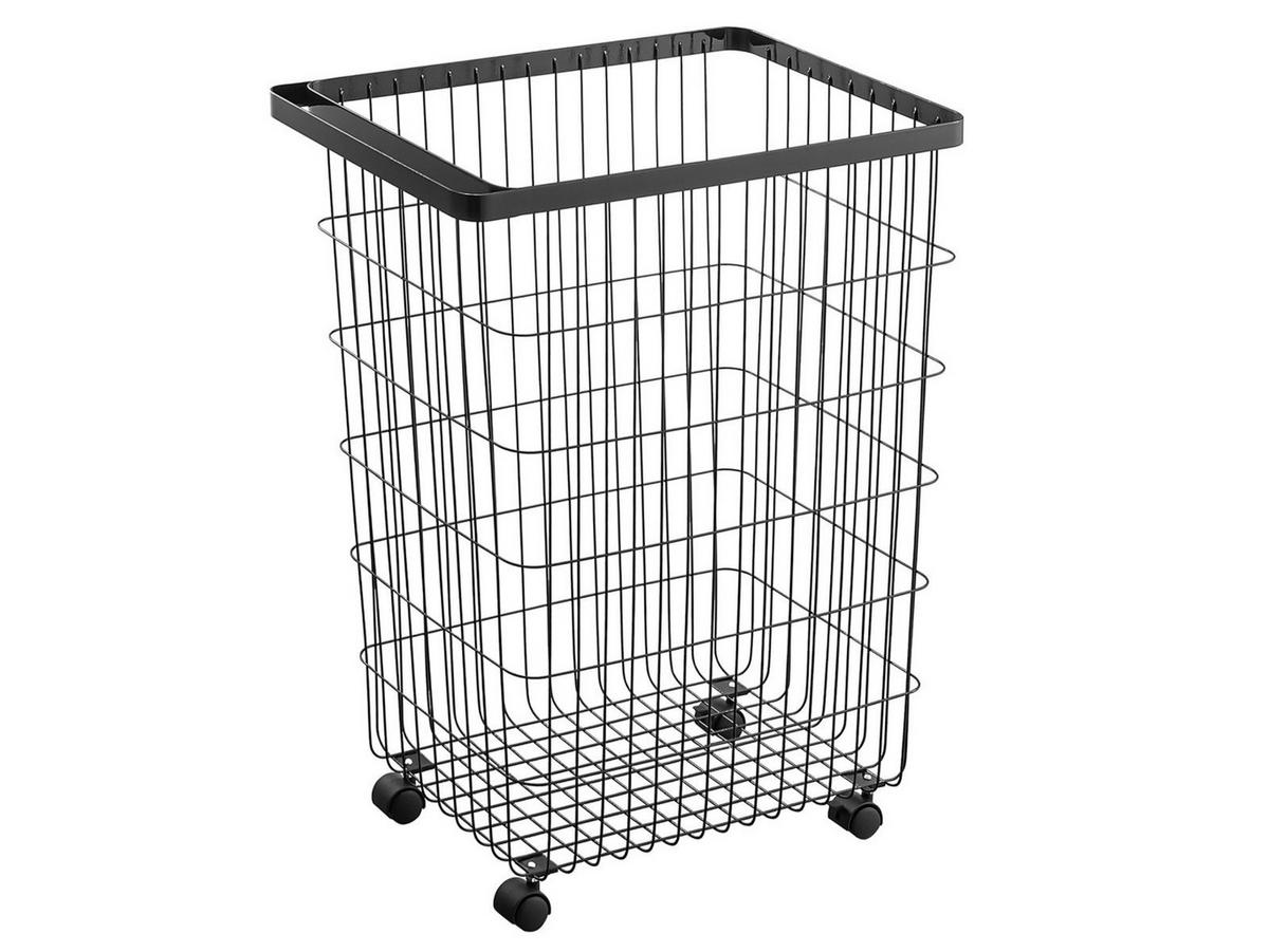 WÄSCHEKORB Tower schwarz 46/61/28 cm auf Rollen - Schwarz, Metall (46/61/28cm) - Yamazaki