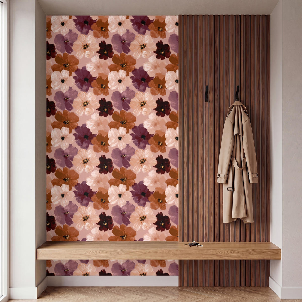 TAPETE - Blumen - Abstrakt - Erdtöne - 160x300 cm - Multicolor, Papier (160/300cm) - OnlyWow
