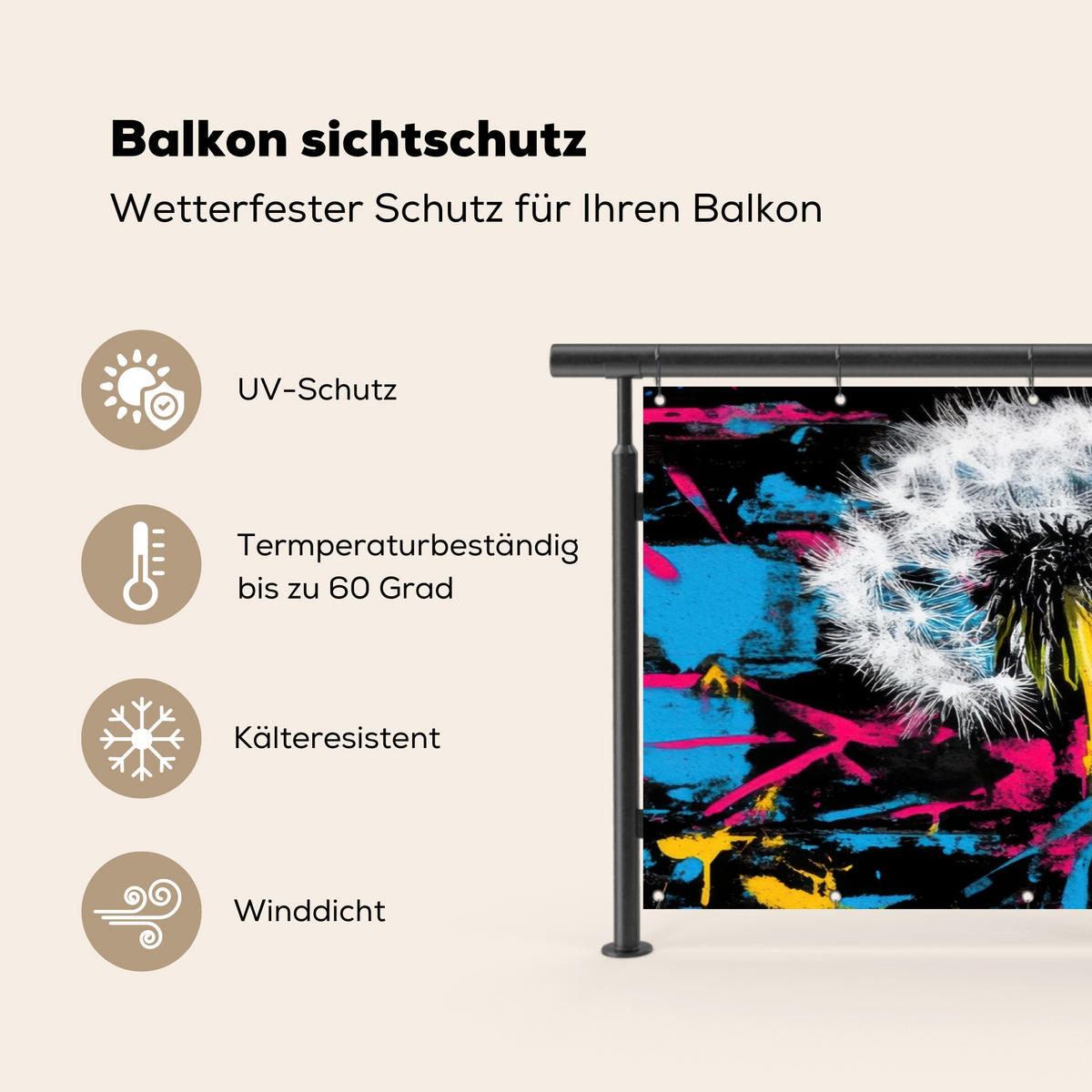 BALKON-SICHTSCHUTZ Straßenkunst - Bunt - Wand - Schwarz, Kunststoff (300/130cm) - MuchoWow