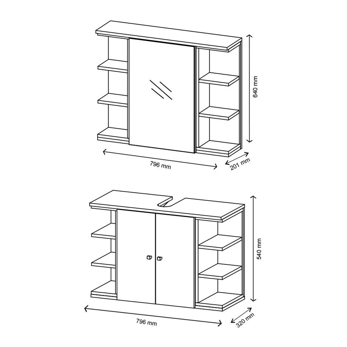 BADMÖBEL-SET Aquis Weiß 2 Teile - Weiß/Sonoma Eiche, Holzwerkstoff (79.6/64/32cm) - Vicco