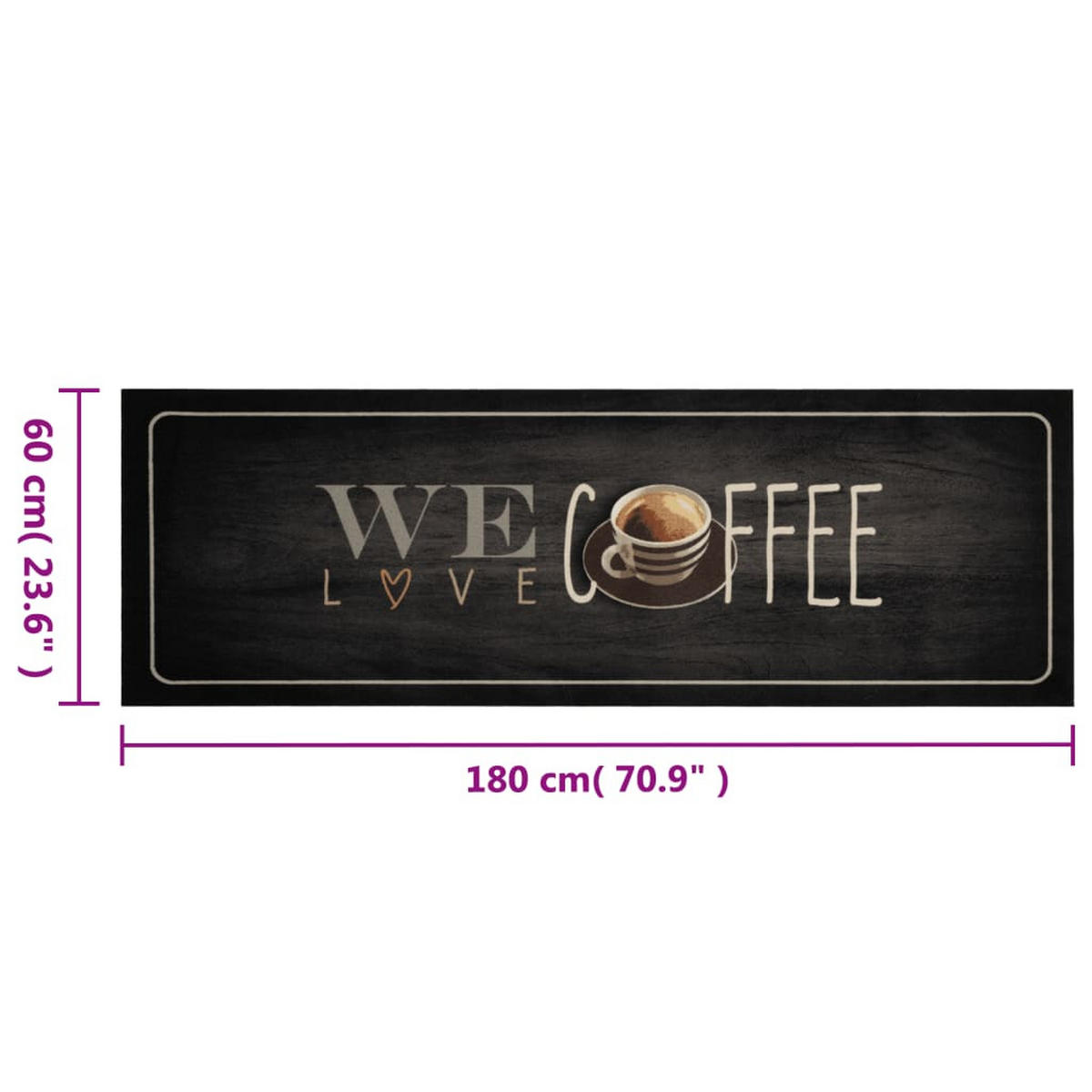 KÜCHENTEPPICH Waschbar Kaffee 60/180 Cm Samt - Schwarz, Kunststoff (60/180cm) - vidaXL