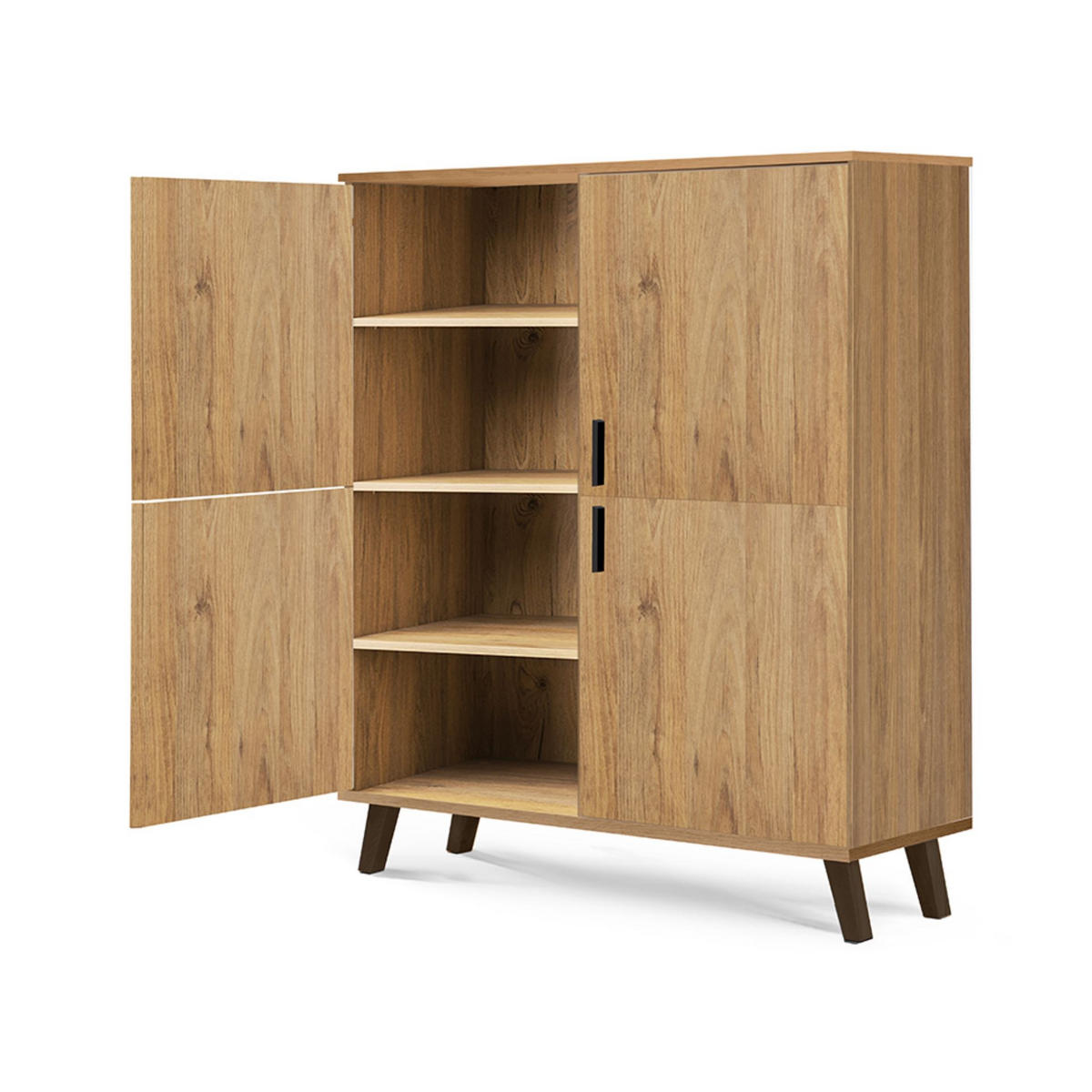 TÜRKOMMODE FRISK 6 Einlegeböden und 4 Türen, natürliche Eiche - Eichefarben/Schwarz, Eichenholz/Holzwerkstoff (107/134/40cm) - KONSIMO®