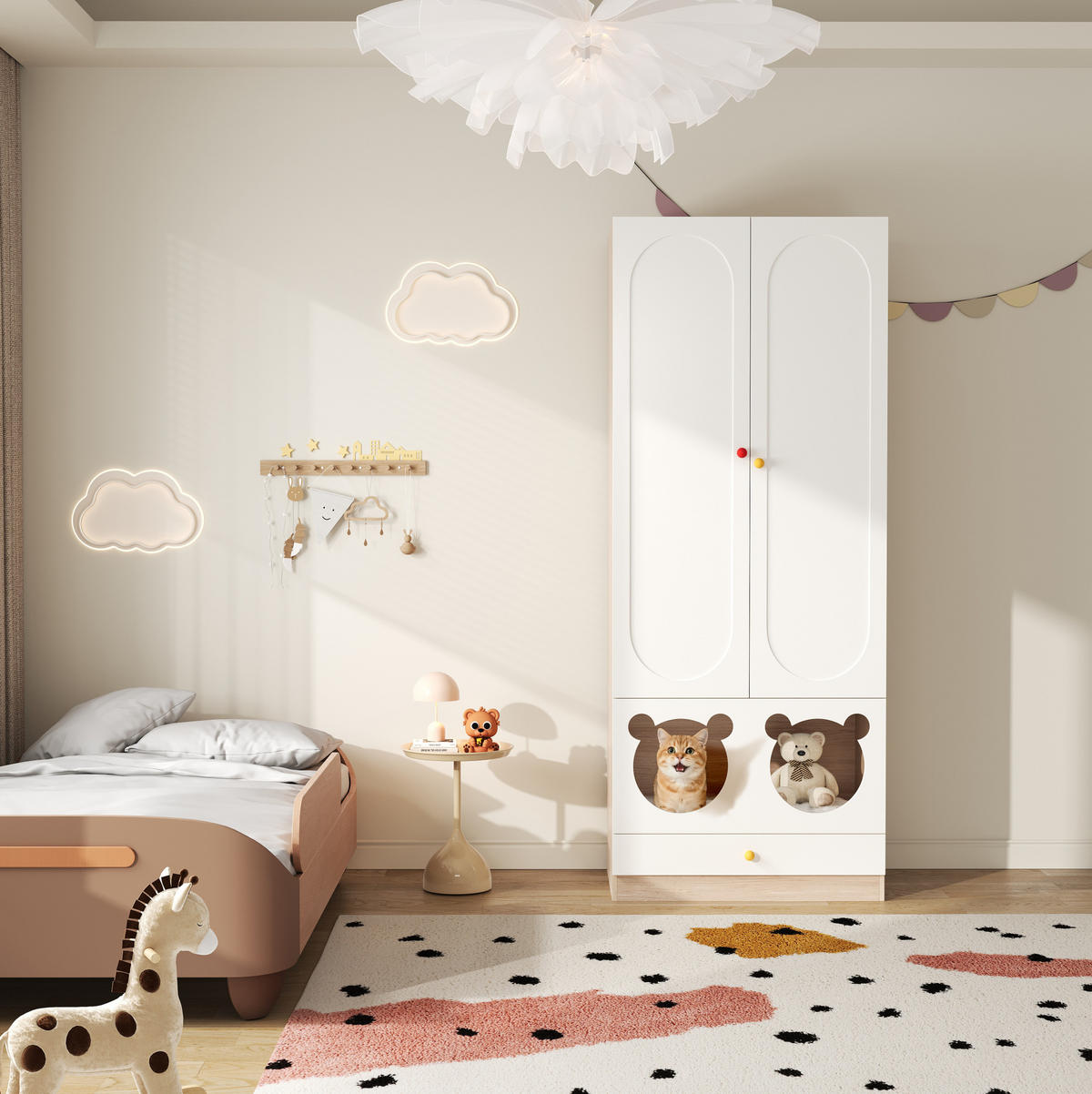 KLEIDERSCHRANK 80/200/50 cm Natur/Weiß aus MDF mit Kleiderstange und Haustierbereich - Naturfarben, Holzwerkstoff (50/200/80cm) - OKMYHOME