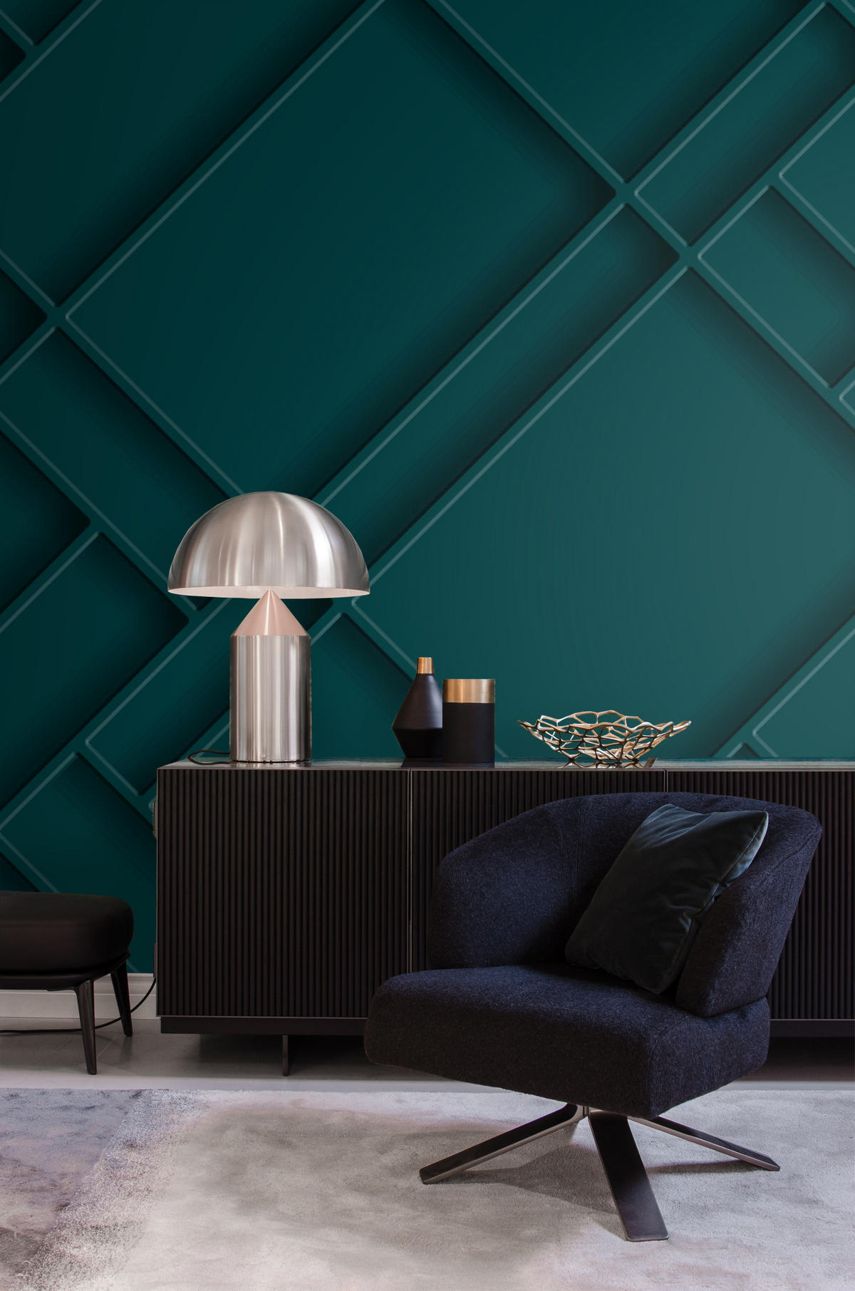 FOTOTAPETE Holzwandverkleidung 200 x 279 cm - Blau, Papier (200/279cm) - Origin Wallcoverings