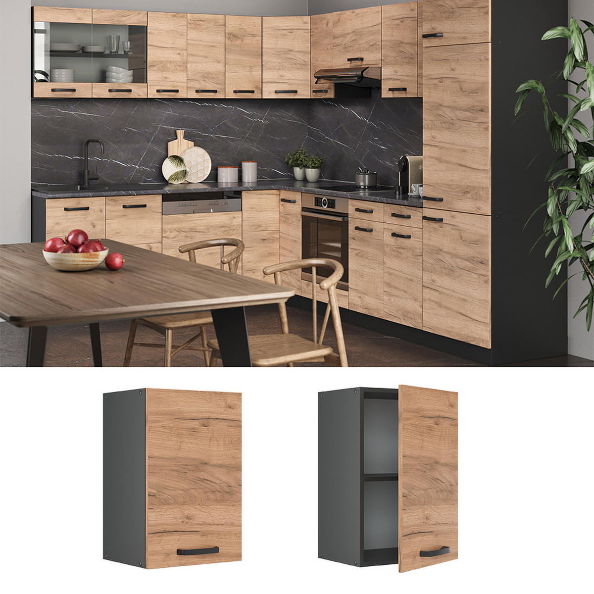HÄNGESCHRANK R-Line Goldkraft Eiche 40 cm - Anthrazit/Eiche Wotan, Holzwerkstoff (40/60/31cm) - Vicco