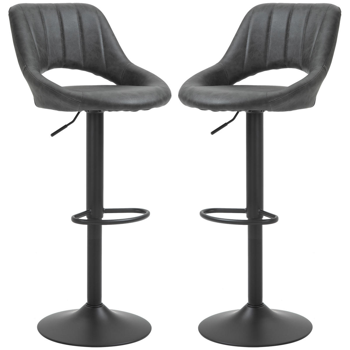 BARHOCKER 2er-Set DE-08021 Lederoptik, drehbar, höhenverstellbar Grau - Grau, Metall (47/109/52cm) - ComfortXL
