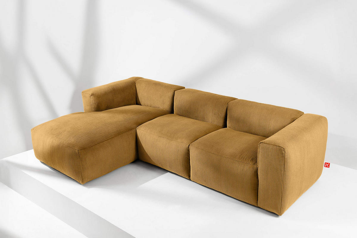 ECKMODULSOFA-LINKS BUFFO mit extrem weicher und bequemer Sitzfläche, Kordstoff, gelb - Gelb, Textil (297/180cm) - KONSIMO®