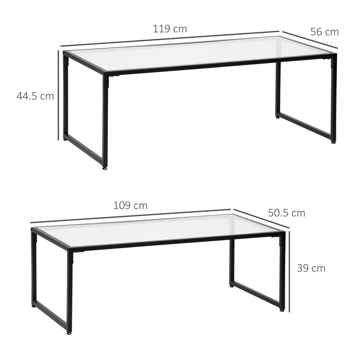 COUCHTISCH 2er-Set aus Glas und Stahl DE-39861 Schwarz - Transparent, Metall (56/119/44.5cm) - ComfortXL