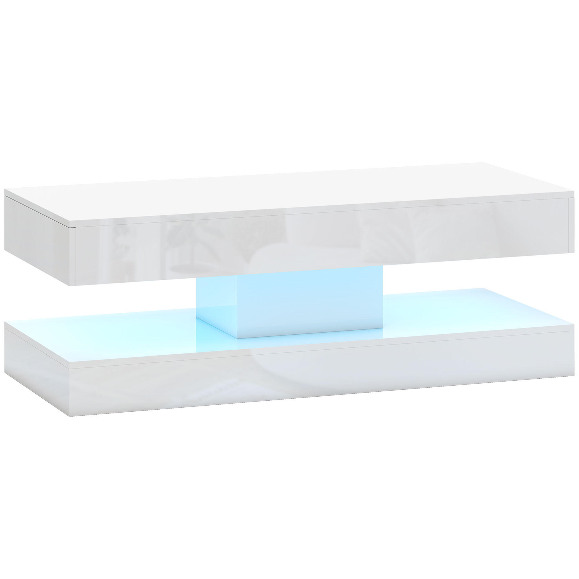 COUCHTISCH Wohnzimmertisch Hochglanz mit LED Beleuchtung, Stauraum Weiß - Weiß, Holzwerkstoff (120/50/42cm) - HOMCOM