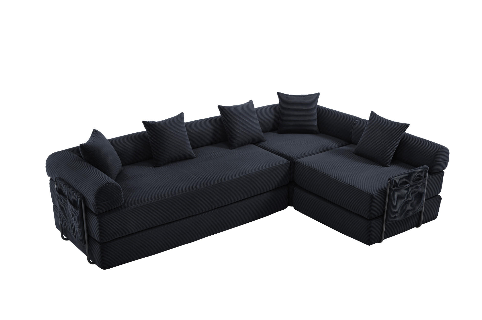 ECKSOFA 270/180/64 cm schwarz aus Cord modular mit Schlaffunktion - Schwarz, Textil (180/270cm) - OKWISH