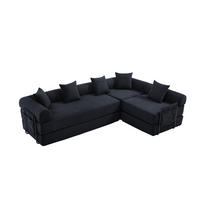 ECKSOFA 270/180/64 cm schwarz aus Cord modular mit Schlaffunktion - Schwarz, Textil (180/270cm) - OKWISH