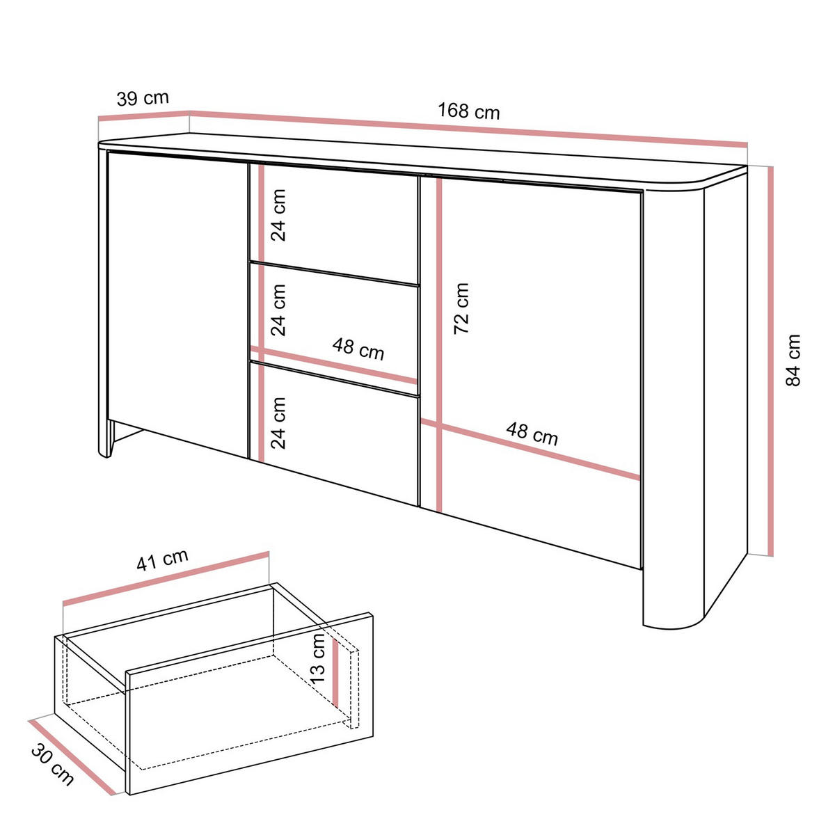KOMMODE mit Schubladen DESTINY KSZ-168 Kaschmir - Kaschmir, Holzwerkstoff (168/84/39cm) - Lookway