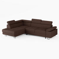ECKSOFA CAROLINE Links Braun Cord-Stoff L-Form Couch mit Schlaffunktion & Bettkasten - Chromfarben/Braun, Textil (253/190cm)