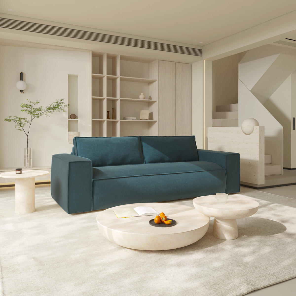 SCHLAFSOFA GERADE Samt Ozeanblau 234cm - Dunkelblau, Textil (234/90/100cm) - Sia Home