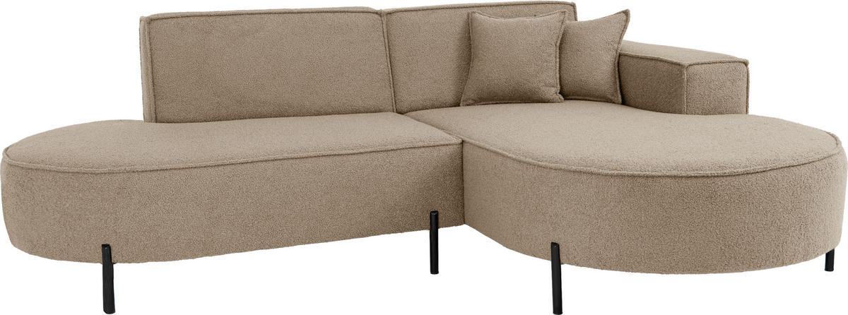 ECKSOFA Hana Loft 3-Sitzer Ecke Rechts, Boucle, Dunkelbeige 241/80/168 cm - Sandfarben/Schwarz, Textil/Metall (241/168cm) - WFL GROUP