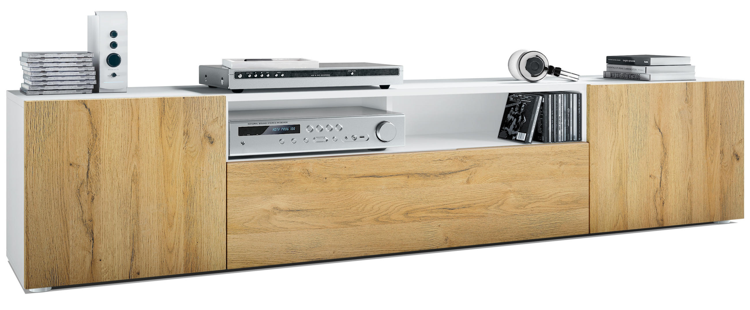 LOWBOARD Mogan Fronten in Eiche Natur - Eichefarben, Holzwerkstoff (181/39/35cm) - Vladon
