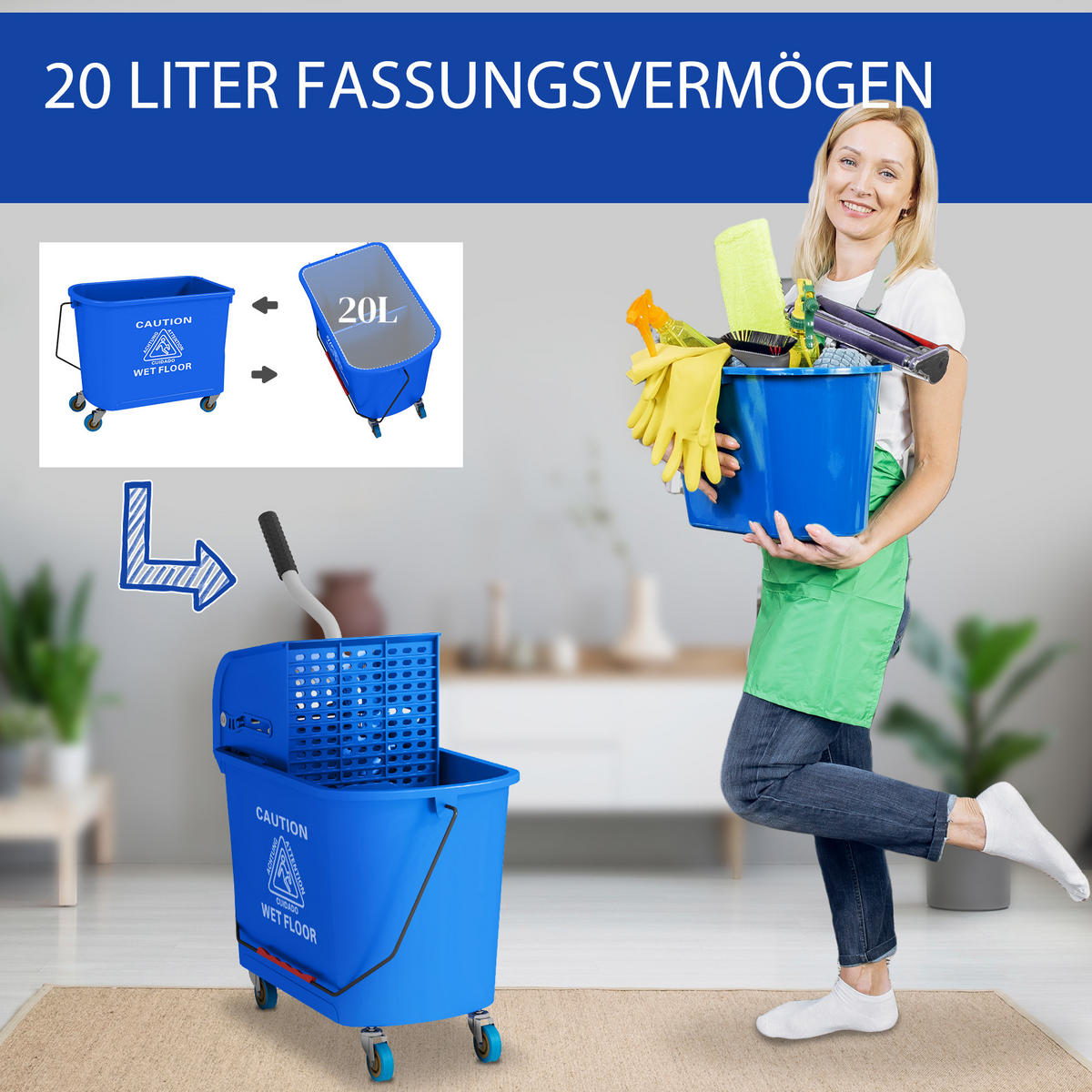 PUTZWAGEN Kunststoff Blau - Blau, Kunststoff (27/70.5/60cm) - HOMCOM
