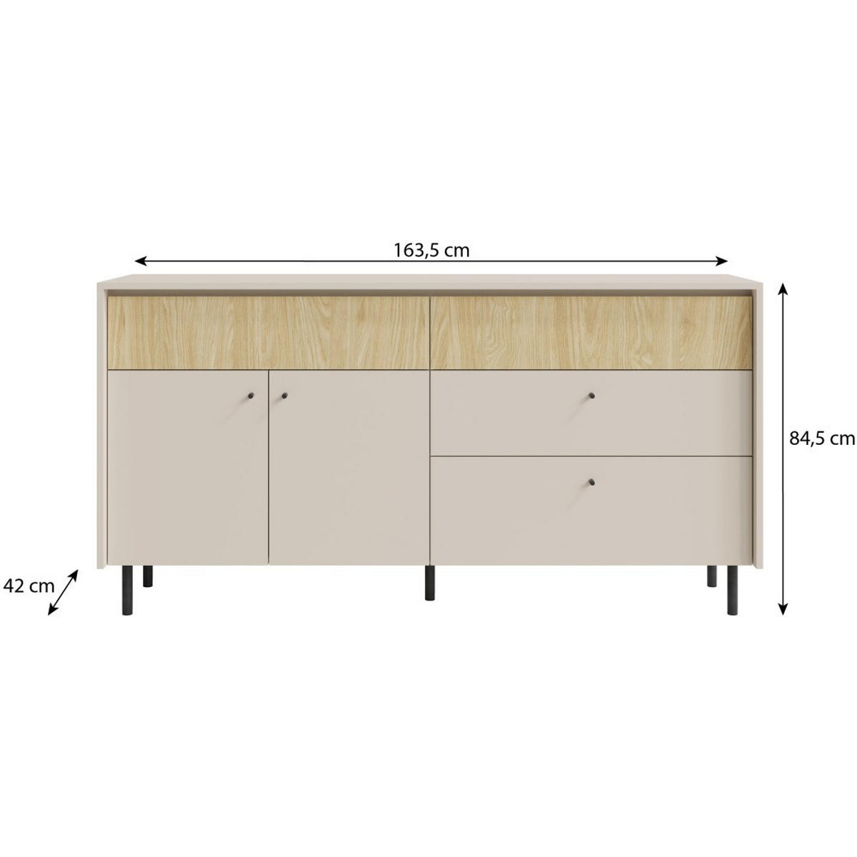KOMMODE Monako mit 4 Schubalden und 2 Türen, Beige Sand - Eichefarben/Beige, Holzwerkstoff/Metall (163/84/42cm) - Beautysofa