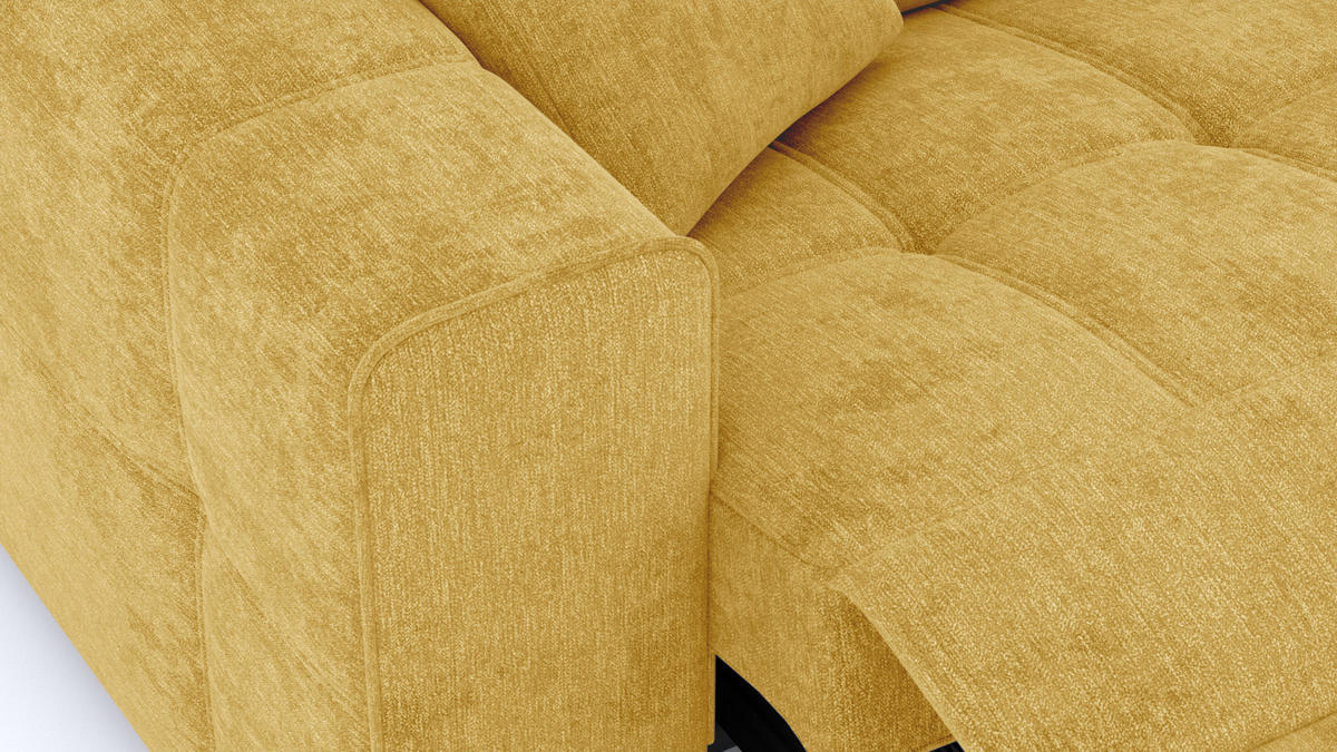 SOFA QUARTZ 3-Sitzer mit 1 Relaxfunktion, honig - Silberfarben/Honig, Holzwerkstoff/Textil (204/80/102cm) - Courtois Laville