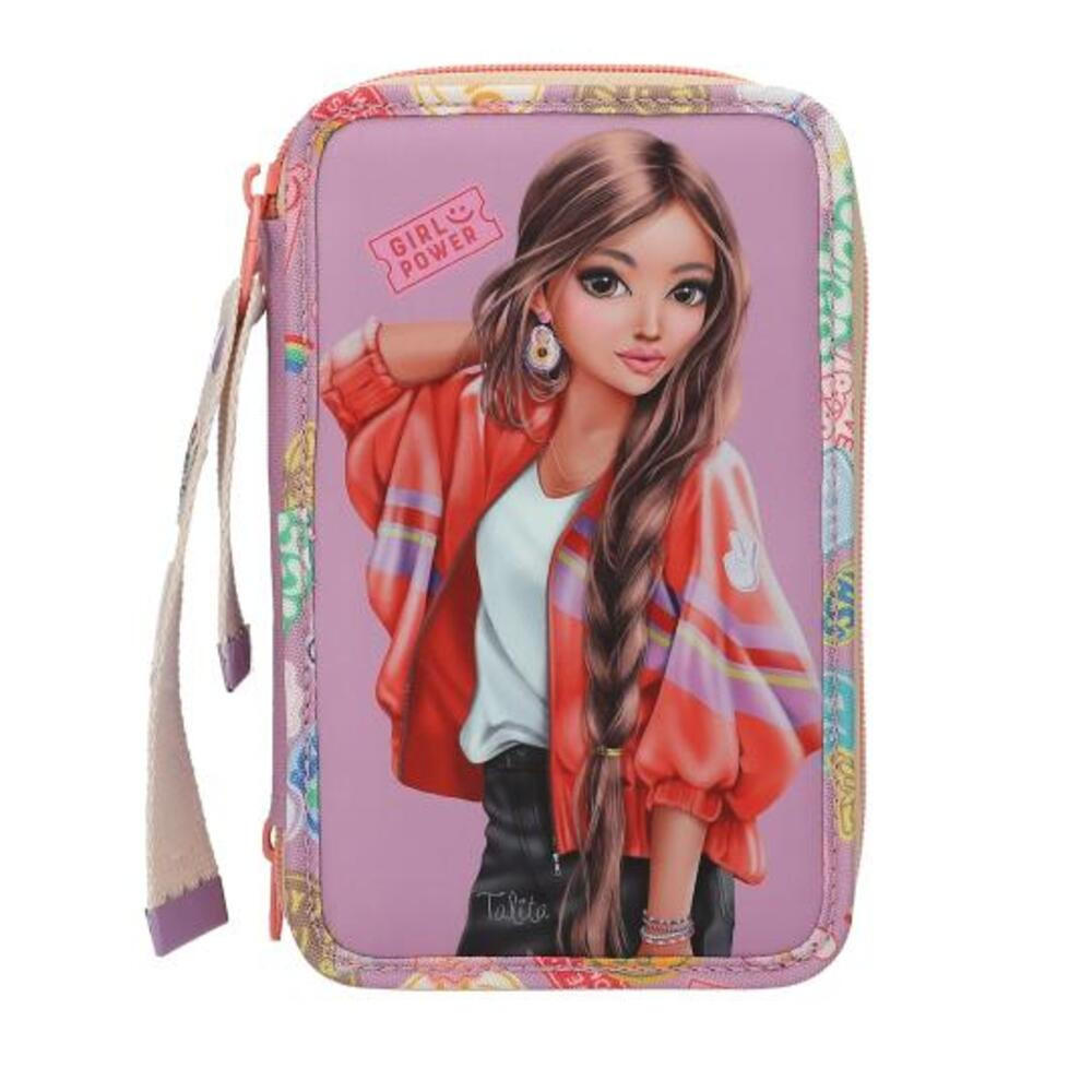 3-FACH FEDERTASCHE MIT ANHÄNGER GIRL POWER INKL. STIFTE TOPModel violett 7,5 x 13 x 20 cm - Violett, Kunststoff (13/20/7.5cm) - Depesche Germany