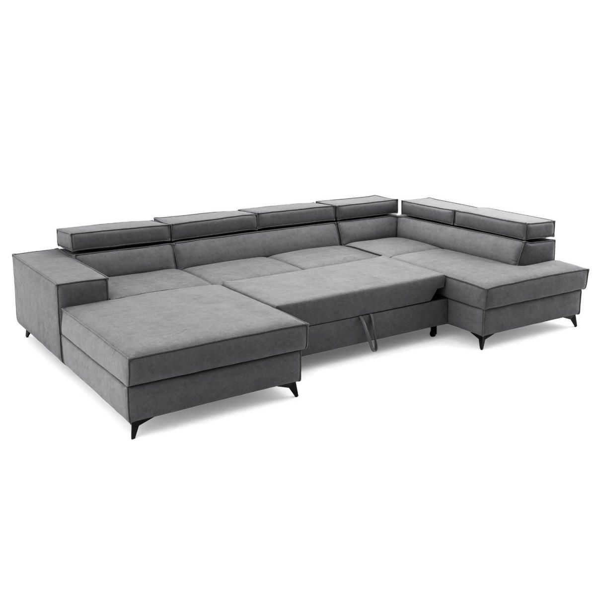 ECKSOFA PURE U Rechts mit Schlaffunktion 127x270 Velours Grau - Schwarz/Grau, Holz/Textil (204/340cm) - Muffo