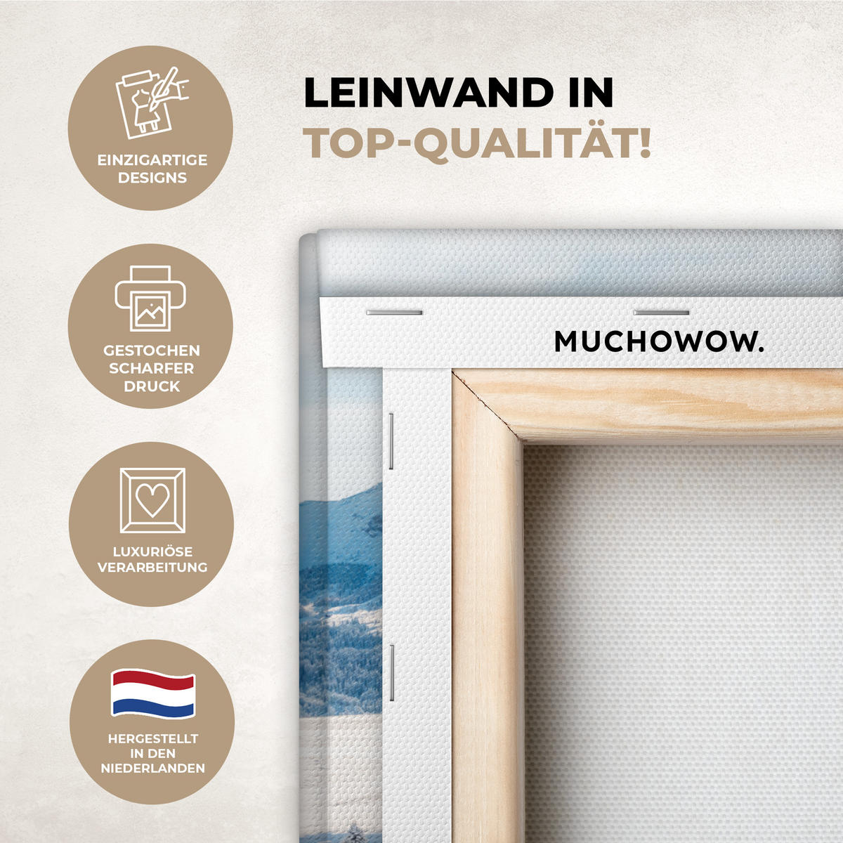 LEINWANDBILD Winter - Hütte - Berge - Aussicht - Schnee 40x30 cm - Eichefarben, Textil (40/30cm) - MuchoWow