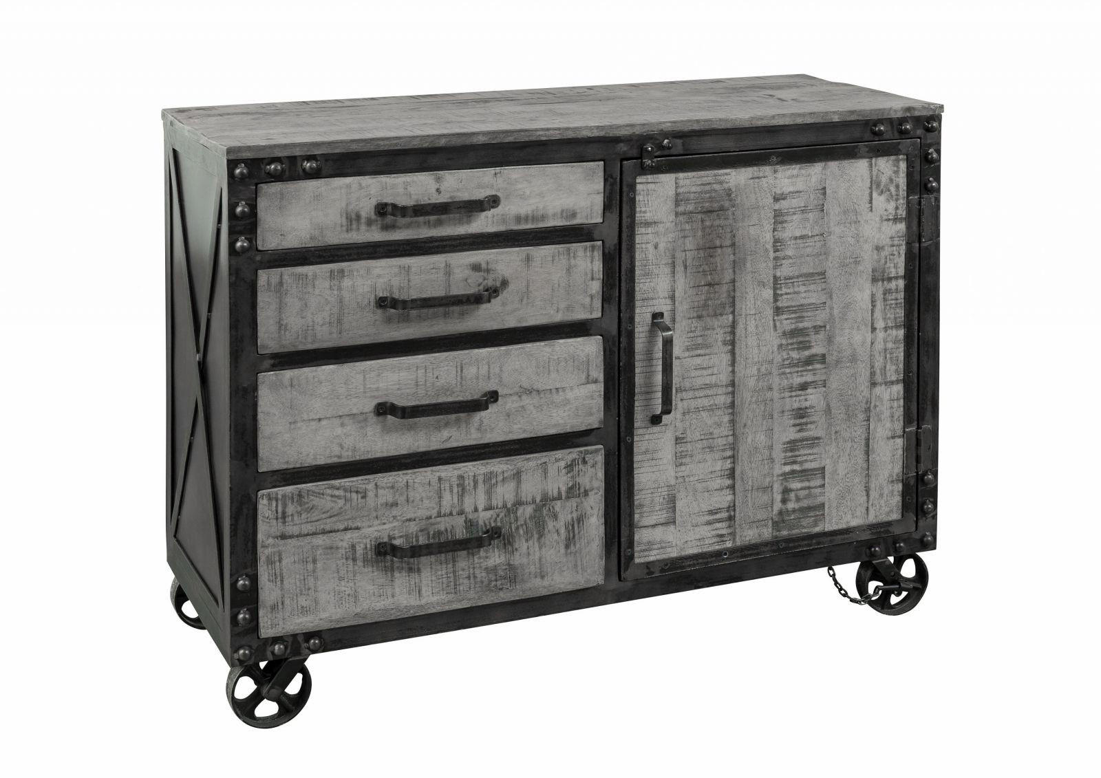 SIDEBOARD Mango 120x46x92 grau lackiert HEAVY INDUSTRY #125 - Grau, Metall (120/92/46cm) - Massivmoebel24